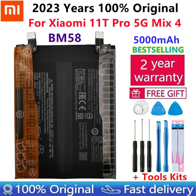 100% Originalus Xiaomi 11T Pro 5G Sumaišykite 4 Mix4 Įkrovimo Baterija (akumuliatorius BM58 mobiliųjų Telefonų Built-in Li-lon 5000mAh Baterijos Pakeitimas0