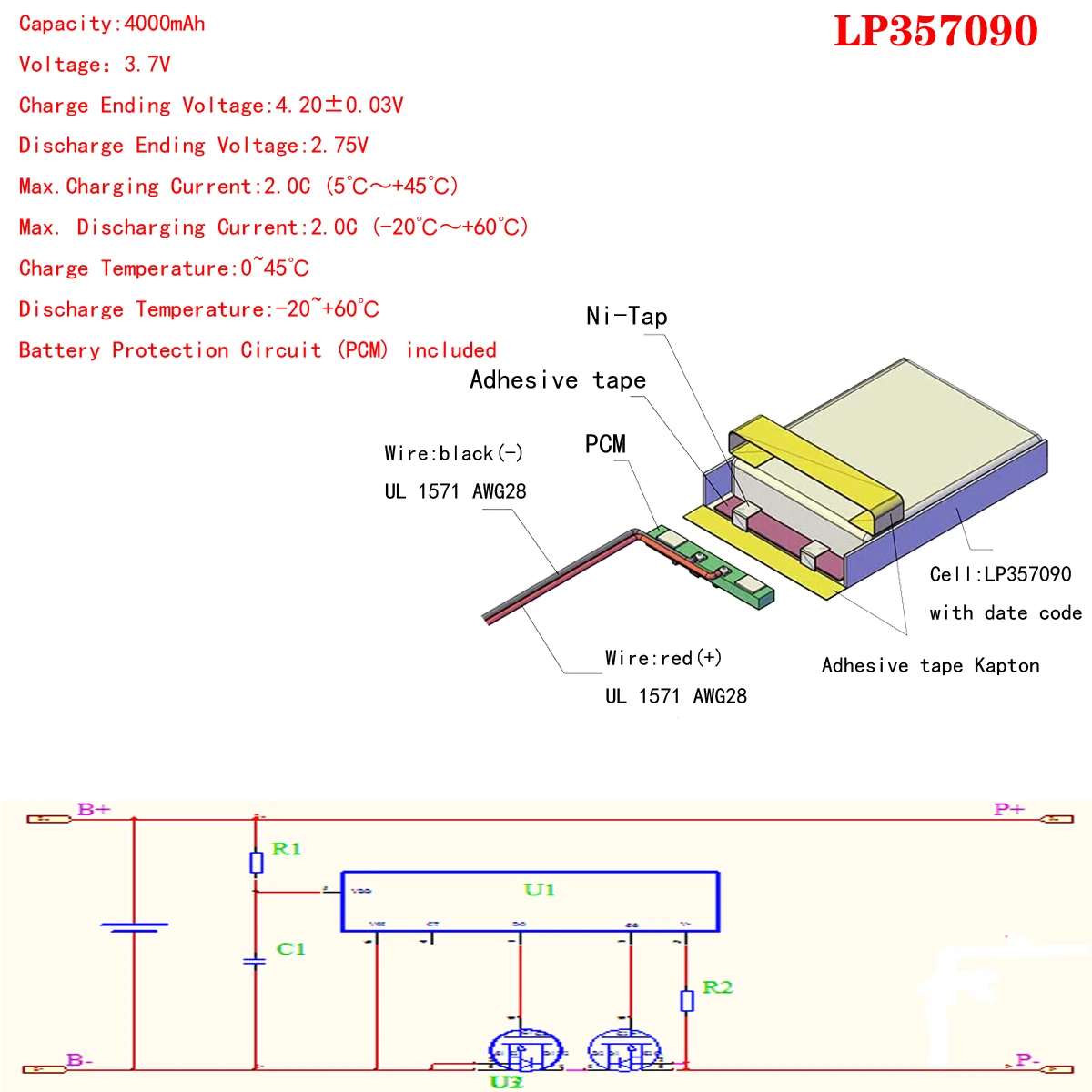 144241--- 3.7 V 4000mAh Ličio polimerų Akumuliatorius su Apsaugos Valdybos Tablet PC U25GT1