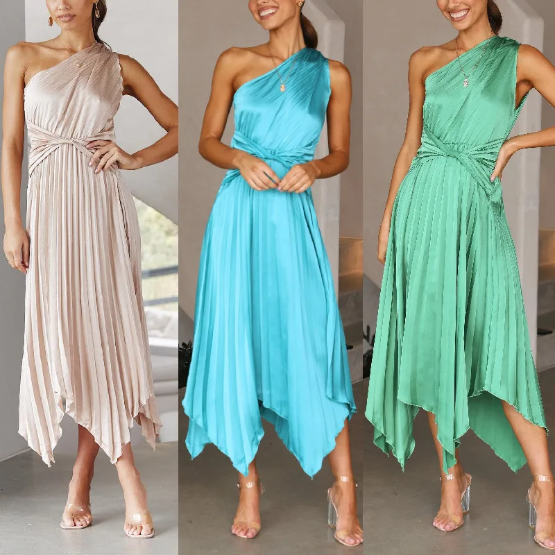 2023 Vasaros Seksualus Moterų vientisos Spalvos Vieno Peties Suknelės, Šaliai, vakarinę Suknelę Nesimetriškas Kulkšnies Ilgis Long Maxi Suknelė0