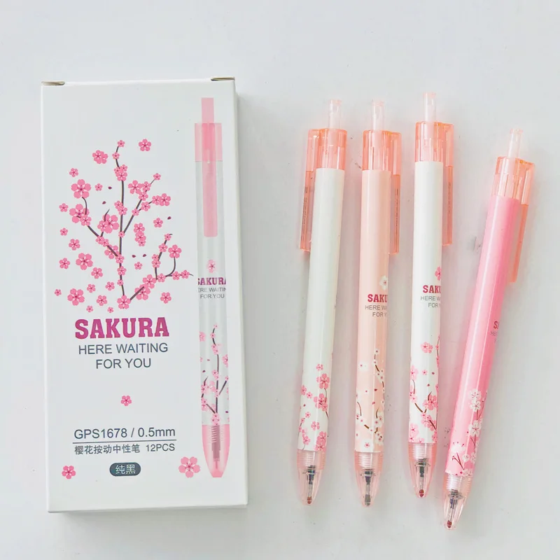 4 vnt. Šviežių Sakura Gėlių Gelio Rašiklis Rašyti Pasirašymo Pen Mokyklos Buveinė Tiekimo Reikmenys 0,5 mm, Juodos spalvos4