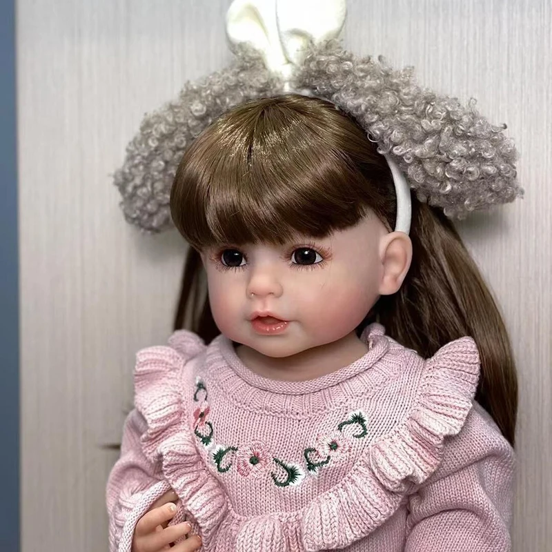 55CM Tikroviška viso Kūno Minkšto Silikono Vinilo Atgimsta Bamblys Mergina Lėlės tikroviška nekilnojamojo kūdikių perukas su ilgais plaukais girl dovana2