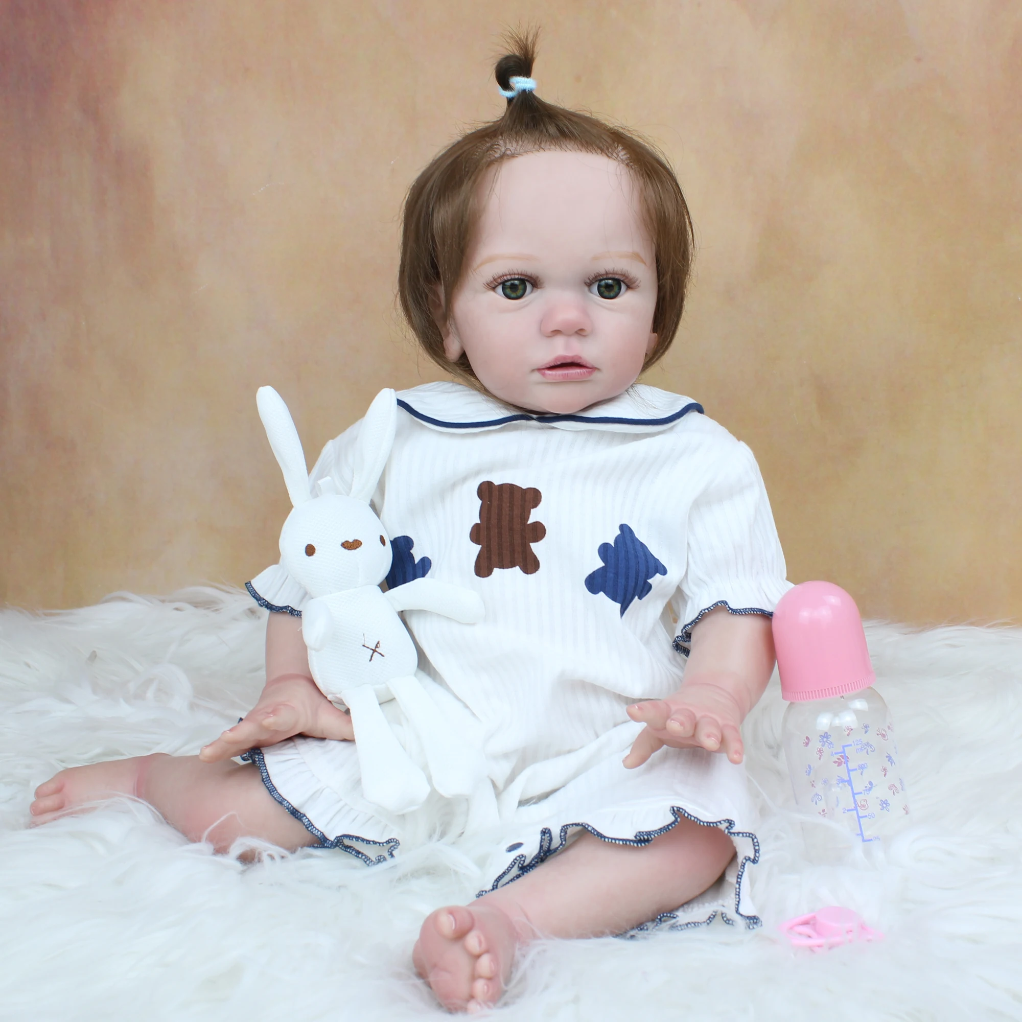 60 CM 3D-Dažų Odos Minkštas Silikoninis Reborn Baby Doll Girl Kaip tikra Princesė Bamblys Žaislas Suknelė Gyvas Bebe Nekilnojamojo Touch0