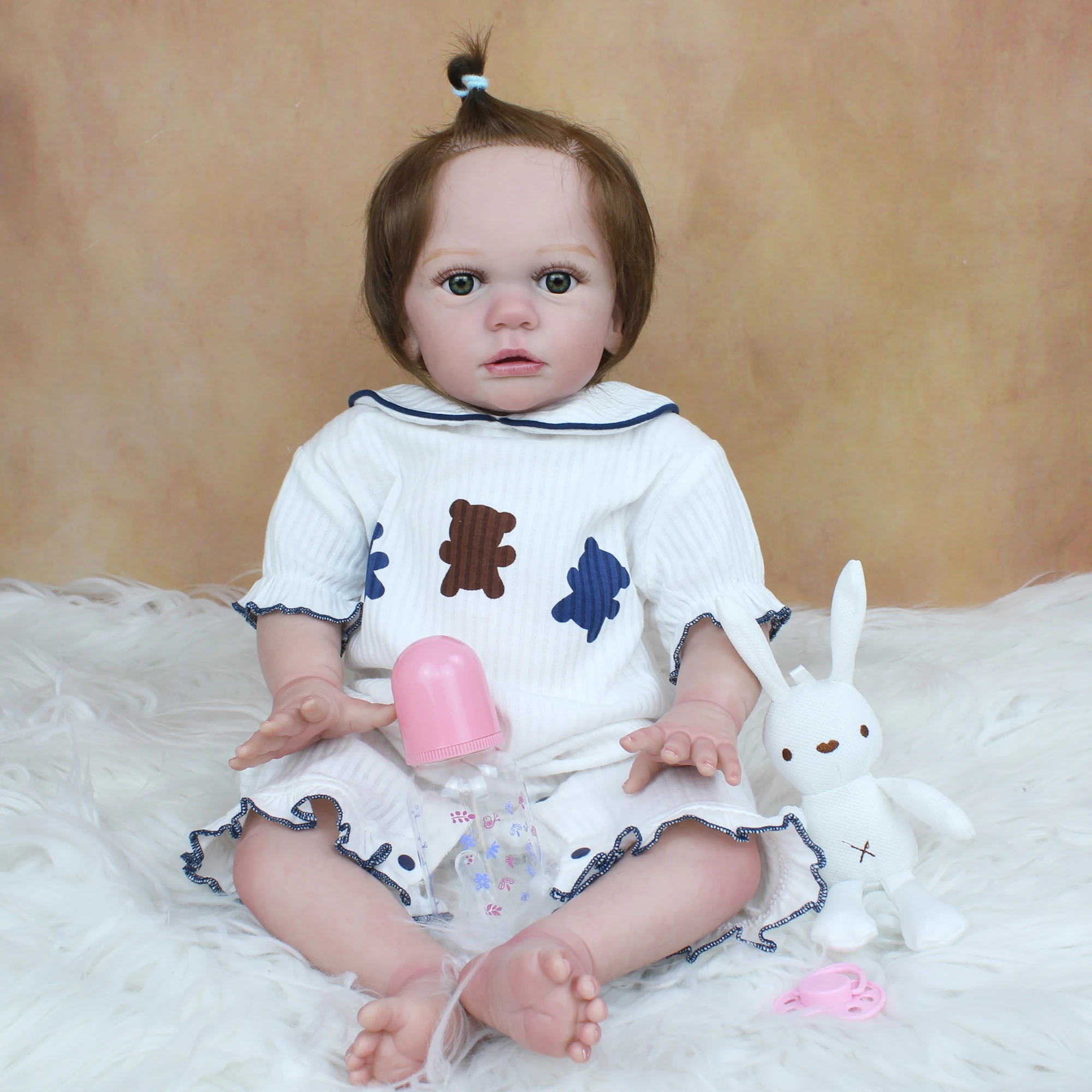 60 CM 3D-Dažų Odos Minkštas Silikoninis Reborn Baby Doll Girl Kaip tikra Princesė Bamblys Žaislas Suknelė Gyvas Bebe Nekilnojamojo Touch3