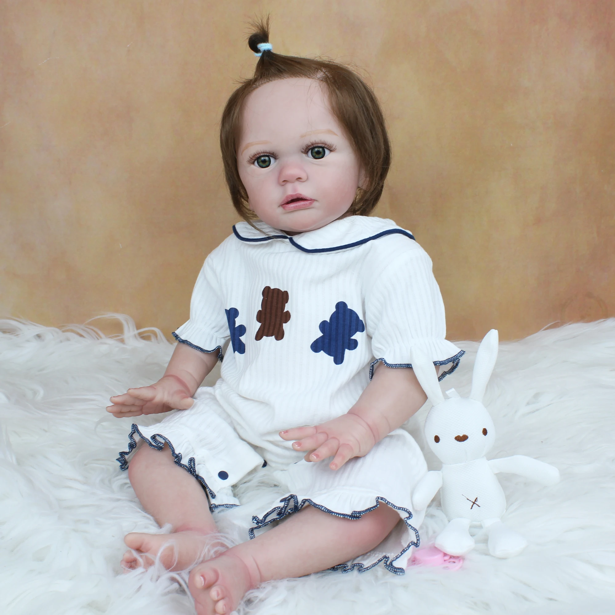 60 CM 3D-Dažų Odos Minkštas Silikoninis Reborn Baby Doll Girl Kaip tikra Princesė Bamblys Žaislas Suknelė Gyvas Bebe Nekilnojamojo Touch5