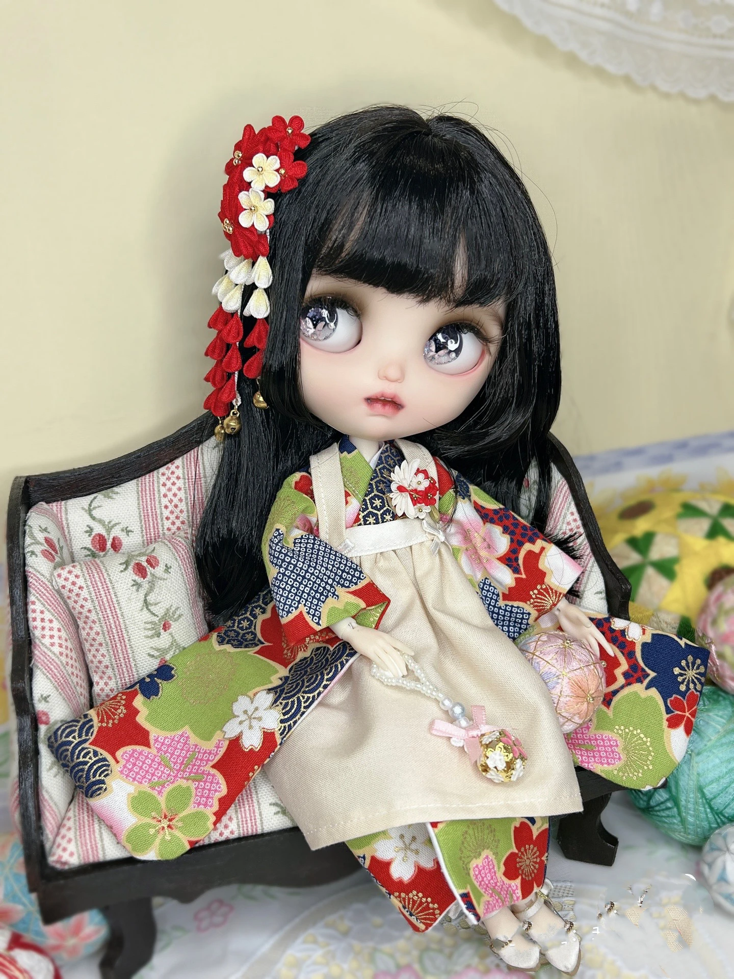 Blythe drabužius Kimono Paauksuotas cherry blossom girl dress 1/6 30cm BJD anime mergina (Tinka mažai žuvų kūno、 Pullip,Ob24, Licca)0