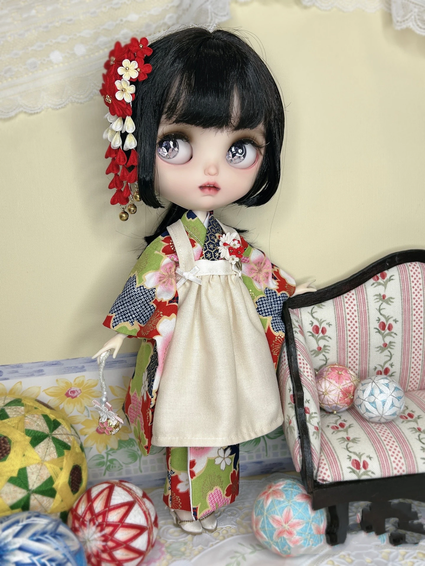 Blythe drabužius Kimono Paauksuotas cherry blossom girl dress 1/6 30cm BJD anime mergina (Tinka mažai žuvų kūno、 Pullip,Ob24, Licca)1