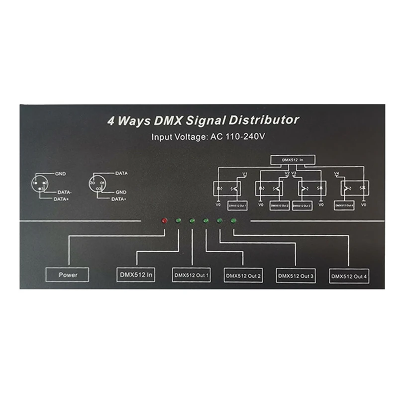 DMX512 Stiprintuvo Splitter DMX512 Signalo Kartotuvų 1CH DMX121 4CH 4 Išvesties Prievadai DMX124 Signalo Skirstytuvas, AC100V-240V0