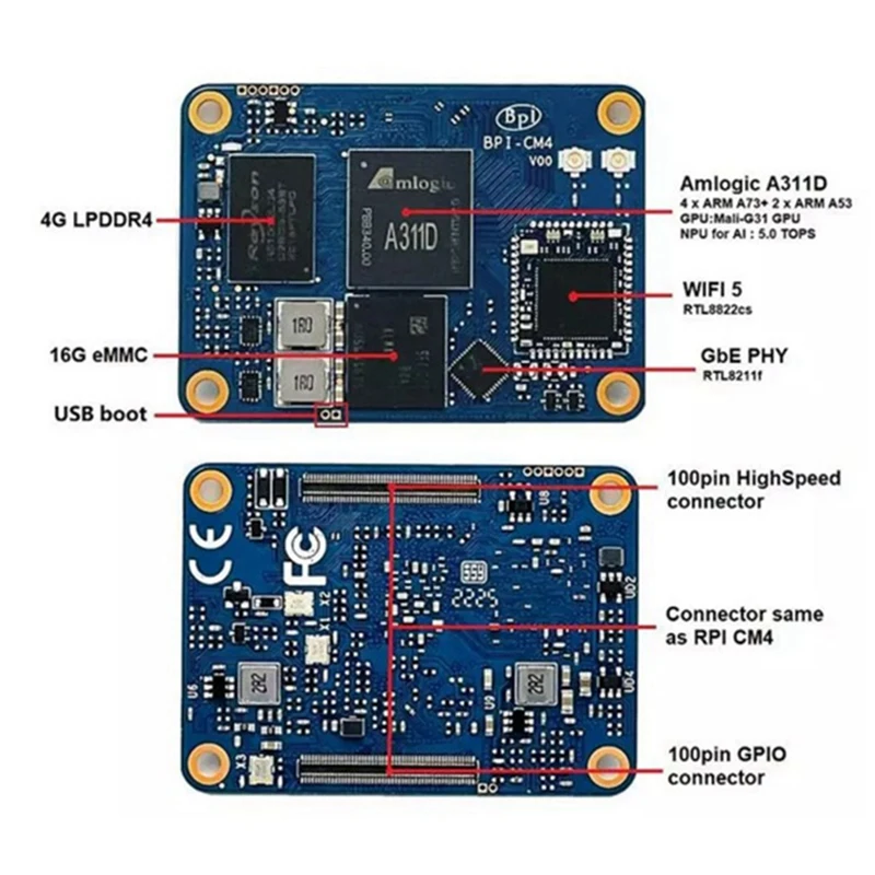 Dėl Bananų Pi BPI-CM4 Amlogic A311D Quad Core ARM Cortex-A73 4G LPDDR4 16G EMMSP Minipcie Paramos HDMI Suderinamus1