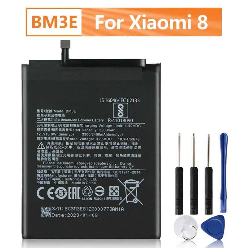 Pakaitinio Telefono Baterija BM3E Už Xiaomi 8 MI8 Mi 8 M8 3400mAh Su nemokamais Įrankiais0