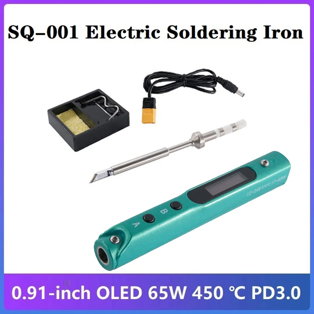 SQ-001 Smart OLED Elektros lituoklio 400℃ 65W DC12-24V Skaitmeninis Ekranas, Smart Thermostable lituoklio Galvos Žalia2