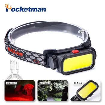 Pocketman COB Prožektorius Žibintai USB Įkrovimo priekinis žibintas Aukštus Liumenų Vandeniui Žibintas Galvos Žibintuvėlis su Raudona Šviesa