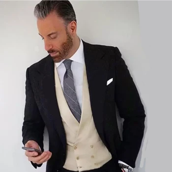 2022 Vestuvių Eveing Suknelė 3 Dalių (Švarkas+Kelnės+Liemenė )Vyrų Kostiumas Nustatyti Slim Fit Smokingas Vyrų Švarkas Individualų Britų Stiliaus