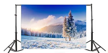 Fotografijos Fonas Kalėdų Pušis Elegantiškas Kalnų Gausus Sniegas Mėlynas Dangus, Balti Debesys Žiemos Laimingų Naujųjų Metų