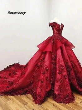 2023 Elegantiškas Kamuolys Suknelė V Kaklo Karoliukai Appliques Raudona Vakare Chalatai nuo Peties Ilgai Prom Dresses