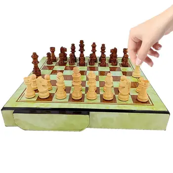 Nešiojami Mediniai Tarptautinės Šachmatų Rinkinį, Kuriame Yra Saugojimo Stalčius Stalo Žaidimas Juokingas Žaidimas Chessmen Surinkimo Stalo Žaidimas, Skirtas Vaikams
