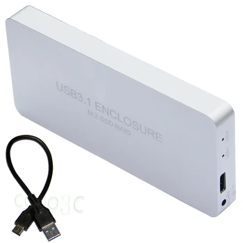Nemokamas Pristatymas USB 3.1 Tipo C iki 2 M. 2 SSD RAID Talpyklos USB-C Dual NGFF adapteris M. 2 SSD Išorinio Langelį + RAID0 RAID1