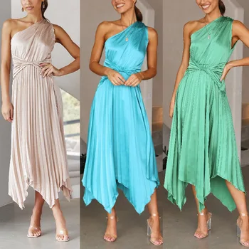 2023 Vasaros Seksualus Moterų vientisos Spalvos Vieno Peties Suknelės, Šaliai, vakarinę Suknelę Nesimetriškas Kulkšnies Ilgis Long Maxi Suknelė