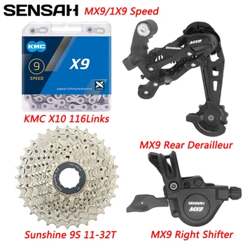 SENSAH MX9 1X9 Greitis Groupset Sukelti Shifter Svirties Galinis Derailleur 11-32T/36T/40 T Kasetės KMC X10 Grandinė Suderinama SRAM