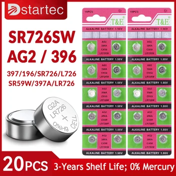 20PCS AG2 LR726 397 396 1.55 V Mygtuką Baterijas Žiūrėti Žaislai Nuotolinio 396A SR726 196 SR726SW CX59 L726 Ląstelių Monetos Šarminės Baterijos
