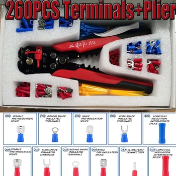 260PCS Užspaudimo Įrankis 0.5-6mm2 Reguliuojamas Crimper Pliers10-22AWG Kabelių Antgaliai Šalto spaudimo Terminalo Juostelės, Vielos Fiksavimo Gnybtų Rinkinys