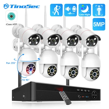 TinoSec 8CH 5MP Kamera, WiFi Kit H. 265 355° Pasukti PTZ vaizdo Kameros AI Aptikta Auto Stebėjimo Naktinio Matymo Saugumo Priežiūros Rinkinys