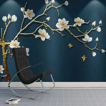 Custom Freskos Papel De Parede Aukso Magnolia Gėlių Kinijos TV Foną, Miegamojo Sienų Dangos Tapety Freska Meno