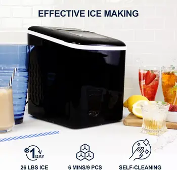 Stalviršio Ice Maker Mašina su Skaitmeninės Kontrolės ir LED Indikatoriai, Ledo Kubeliai Pasiruošę 6-8 Minutes, Daro 26 kg Ledo per D