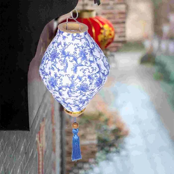 Žibinto Apdaila Dekoratyvinis Lauko Mėlyna Balta Porceliano Atostogų Kinų Festivalyje Šilko Audinio Sodo Japonijos Žibintai