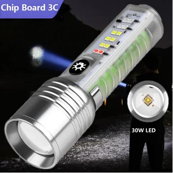 Didelės Galios 30W LED Žibintuvėlis Tipas-C Įkrovimo Keychain LED Lampwith Magnetas Kempingas Uv Daugiafunkcį Nešiojamąjį Fakelas