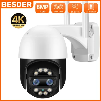 BESDER 8MP 4X Zoom PTZ Wi-fi IP Kamera, Dvigubas Objektyvas 2,8 mm+12mm Spalva Naktinio Matymo Ai Aptikti Žmogaus Lauko CCTV Saugumo Kameros iCSee
